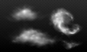 White smog effect steam powder explosion set on black gray checkered background vector