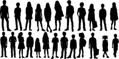 kids in different poses silhouette set. vector