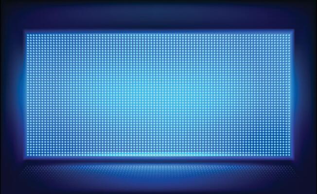 Led screen. Tv show LCD light screen blue panel on stage, wall monitor with glow pixel diode dots texture pattern. concert background illustration