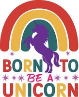 T shirt design with unicorn and colorful rainbow vector