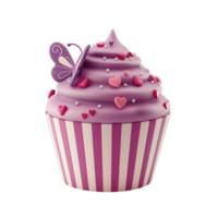 charming cupcake with lavender colored frosting decorated with heart shaped sprinkles and a small fondant butterfly4 png