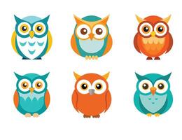 minimalistic cute bright bubo icon set for your design projects vector