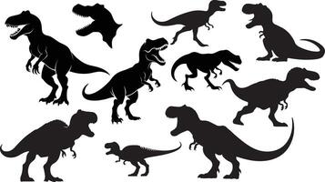 Dinosaur icon set tyrannosaurus rex black and white. vector