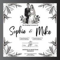 wedding invitation template with a couple in a frame vector