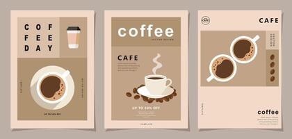 Set of minimal background templates with coffee beans and coffee mug for invitations, cards, banner, brochure, poster, cover, cafe menu or another design. vector