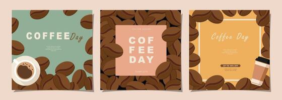 Set of sketch banners with coffee beans and leaves on minimal background for invitations, cards, banner, poster, cover, cafe menu or another template design. vector