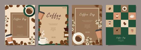 Set of sketch banners with coffee beans and leaves on minimal background for invitations, cards, banner, poster, cover, cafe menu or another template design. vector