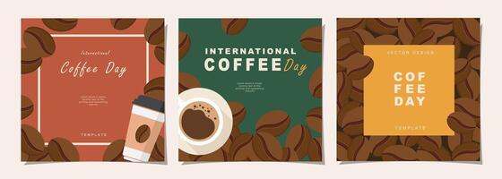 Set of sketch banners with coffee beans and leaves on minimal background for invitations, cards, banner, poster, cover, cafe menu or another template design. vector