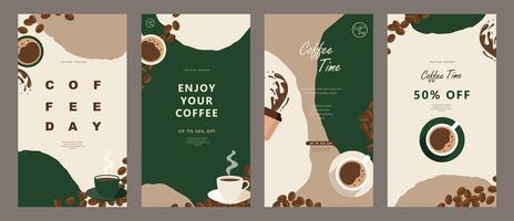 Set of sketch banners with coffee beans on minimal background for invitations, cards, banner, poster, cover, cafe menu or another template design. vector