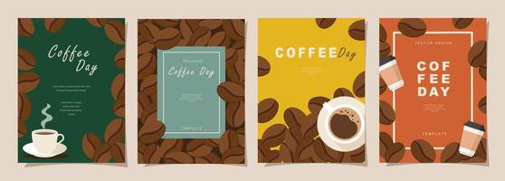Set of sketch banners with coffee beans and leaves on minimal background for invitations, cards, banner, poster, cover, cafe menu or another template design. vector