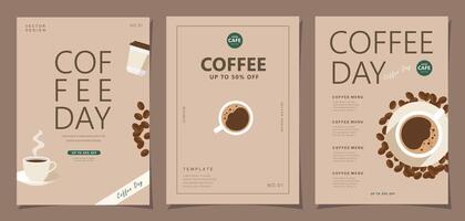 Set of minimal background templates with coffee beans and coffee mug for invitations, cards, banner, brochure, poster, cover, cafe menu or another design. vector