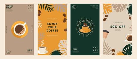 Set of sketch banners with coffee beans on minimal background for invitations, cards, banner, poster, cover, cafe menu or another template design. vector