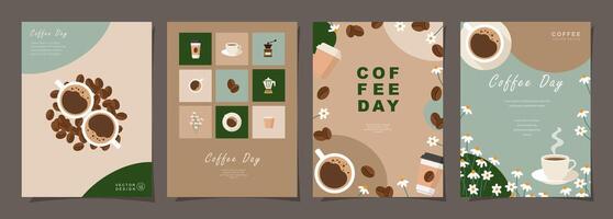 Set of sketch banners with coffee beans and leaves on minimal background for invitations, cards, banner, poster, cover, cafe menu or another template design. vector