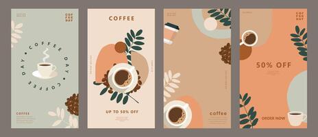 Set of sketch banners with coffee beans on minimal background for invitations, cards, banner, poster, cover, cafe menu or another template design. vector