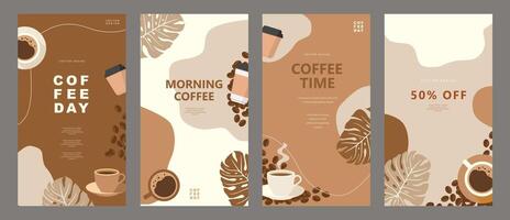 Set of sketch banners with coffee beans on minimal background for invitations, cards, banner, poster, cover, cafe menu or another template design. vector
