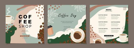 Set of sketch banners with coffee beans and leaves on minimal background for invitations, cards, banner, poster, cover, cafe menu or another template design. vector