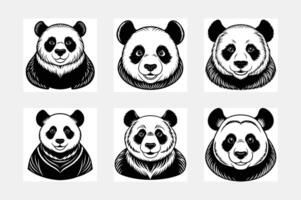 Panda simple illustration silhouette set vector
