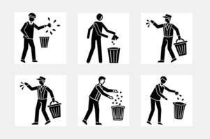 dustbin for clean world simple illustration silhouette set vector