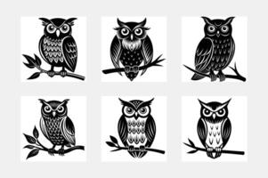 Night bird owl simple illustration silhouette set vector