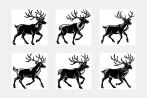set of silhouettes of deer vector
