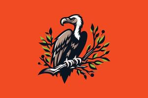 A vulture sitting on the branch of a tree. vector