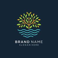 tree lake logo icon, River Tree Logo circle shape design template vector