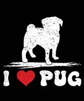 I Love Dog Silhouette Cute funny Pugs Dog is standing on a white background vector