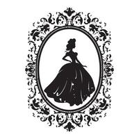 Princess in a magnificent dress in a retro frame silhouette white background vector
