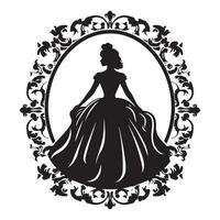 Princess in a magnificent dress in a retro frame silhouette white background vector