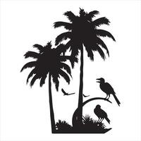 palm tree with bird silhouette white background vector