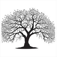 tree with leaves silhouette white background vector