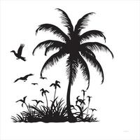 palm tree with bird silhouette white background vector