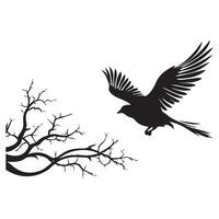 Flying bird branch silhouette white background vector