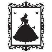 Princess in a magnificent dress in a retro frame silhouette white background vector