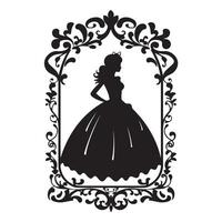 Princess in a magnificent dress in a retro frame silhouette white background vector
