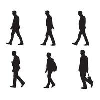 Man Walking set silhouette white background vector