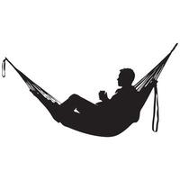 Man relaxing lying in hammock silhouette white background vector