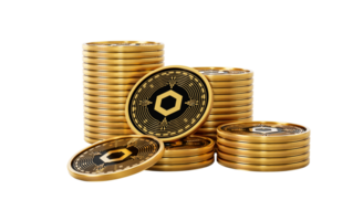 3d Stack Of Golden Cryptocurrency Chainlink Rounded Coins Stack 3d Illustration png