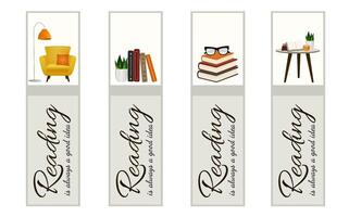 Bookmarks with lettering Reading is always a good idea. vector