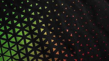 Black background.Motion.Bright green and red triangles of different sizes that are created in animation and oscillate on a black canvas. video