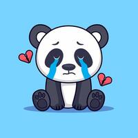 Crying panda with broken heart cartoon illustration vector
