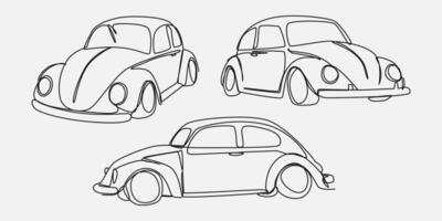 Set of continuous one line drawing of old classic car, Editable stroke. Graphic illustration. vector