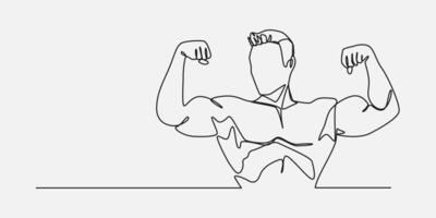 Continuous one line drawing of muscular man showing muscles. Editable line. Graphic illustration. vector