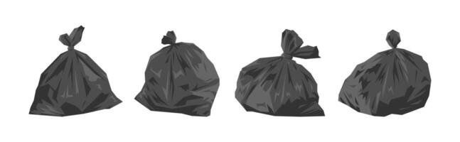 Set of black garbage bags. Isolated on white background. Graphic illustration. vector