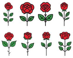 Rose flower red color natural style green leaf celebration design. vector