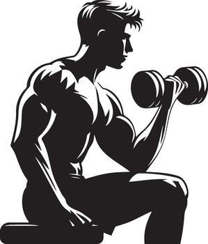 hombre hacer entrenamientos con mancuernas vector