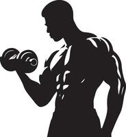 Man Do Workouts with Dumbbells. vector
