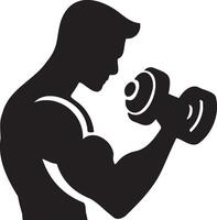 Man Do Workouts with Dumbbells. vector