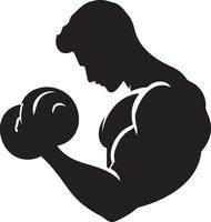 Man Do Workouts with Dumbbells. vector