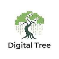 Digital Binary Code Banyan Oak Tree Nature Logo Template vector